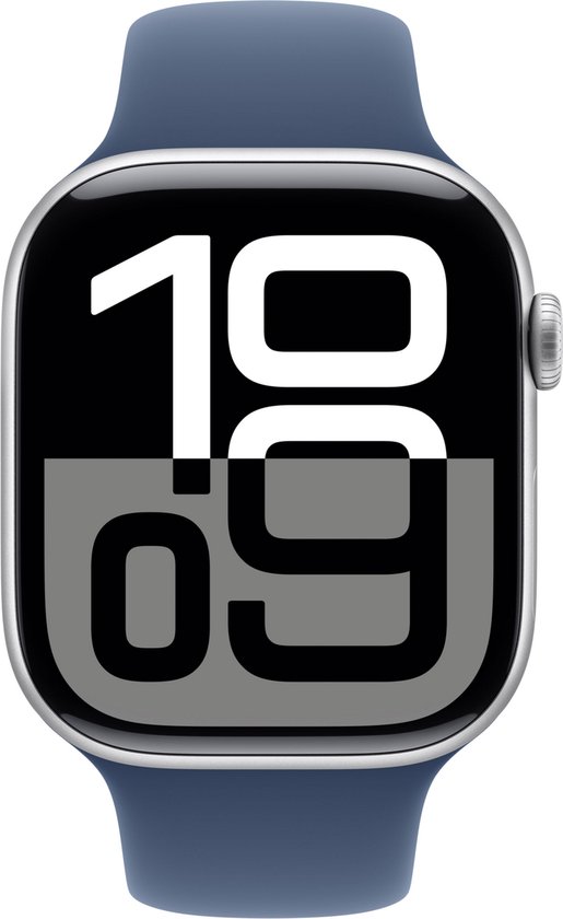 Apple Watch Series 10 WiFi + 4G (Cellular) 42mm Zilver - Sportbandje S/M Blauw