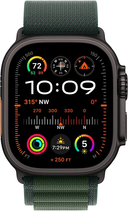 Apple Watch Ultra 2 4G (Cellular) 49mm Zwart - Alpine Band L Groen